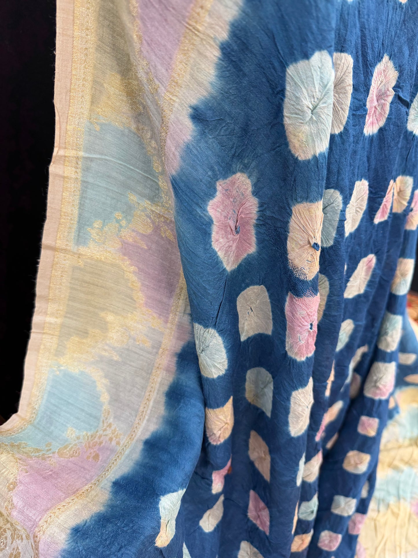 Pure Silk munga with hand stitched shibori Sarees
