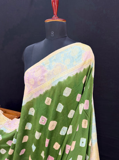 Pure Silk munga with hand stitched shibori Sarees