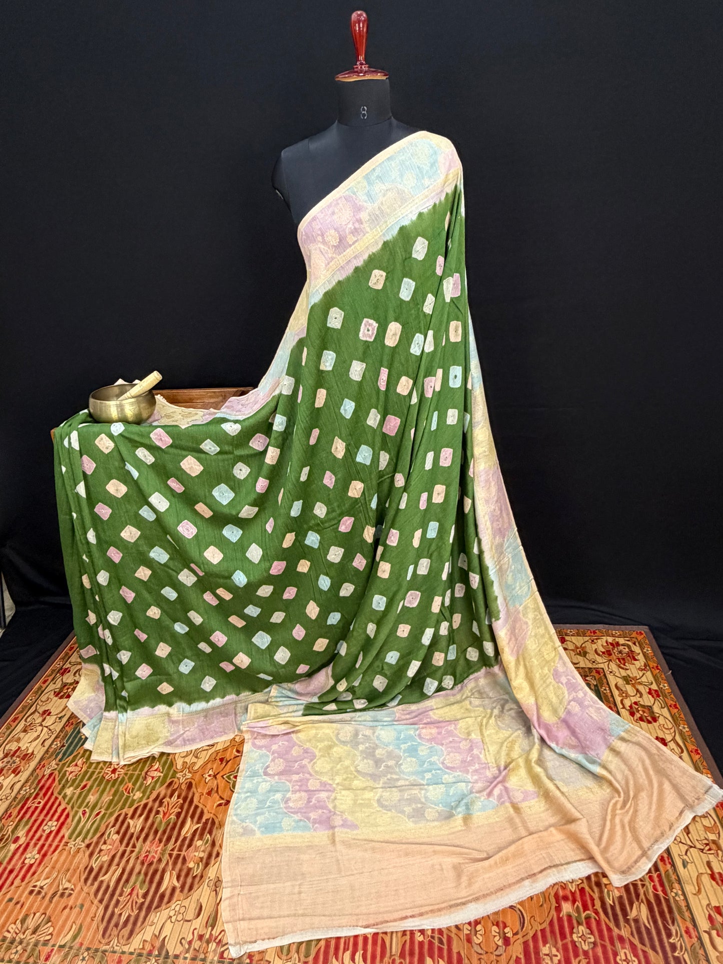 Pure Silk munga with hand stitched shibori Sarees