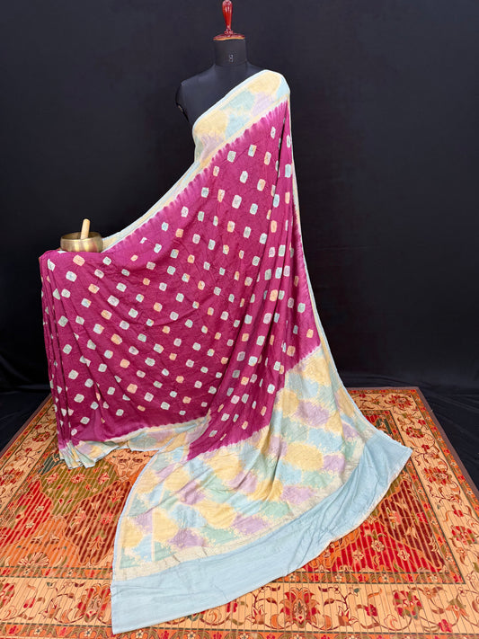 Pure Silk munga with hand stitched shibori Sarees