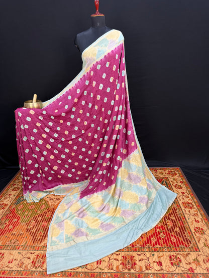 Pure Silk munga with hand stitched shibori Sarees