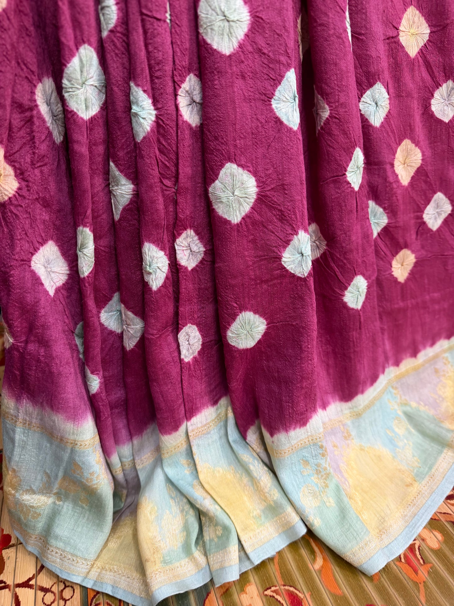 Pure Silk munga with hand stitched shibori Sarees