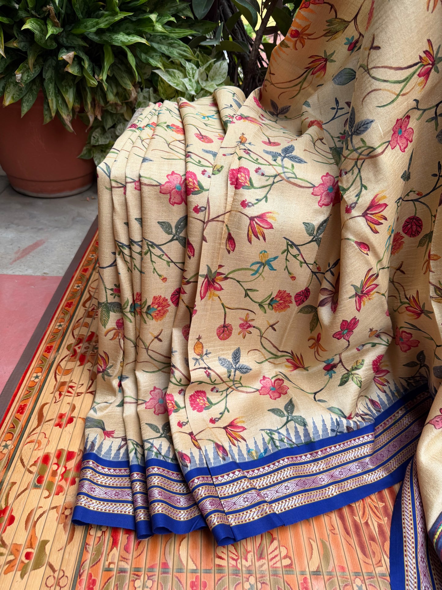 Pure silk hand-batik kurta and dupatta set