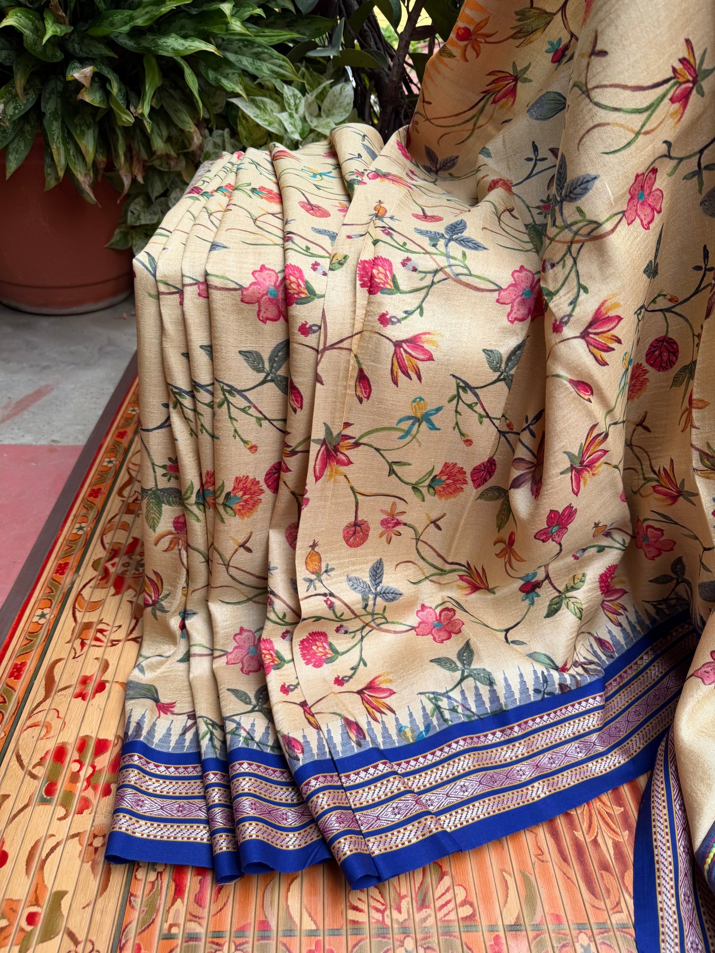 Pure silk hand-batik kurta and dupatta set