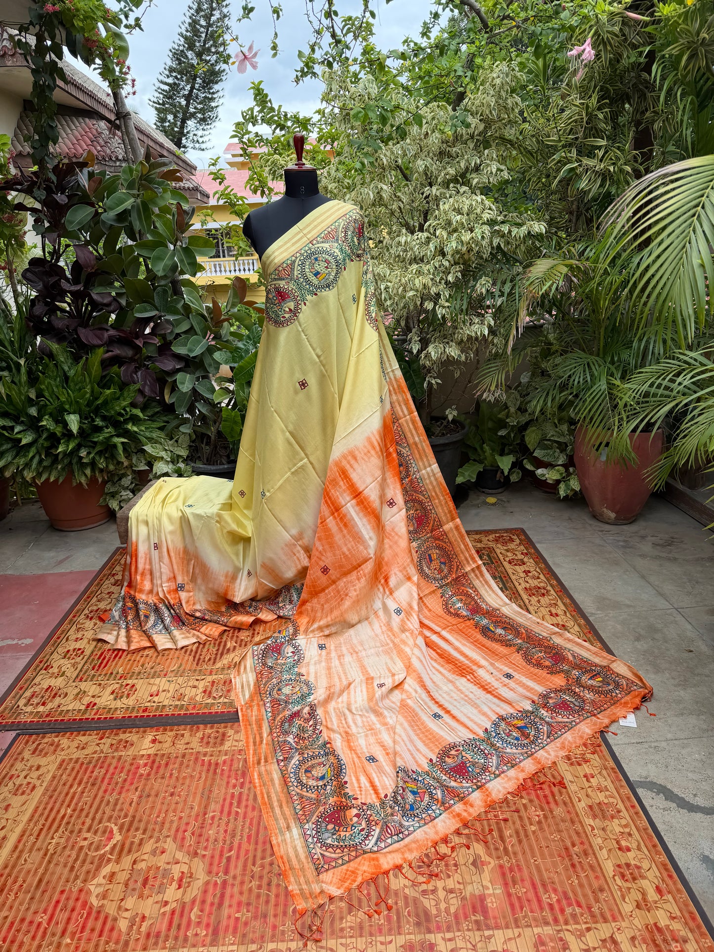 Pure silk kanchipattu with hand painted madhubani