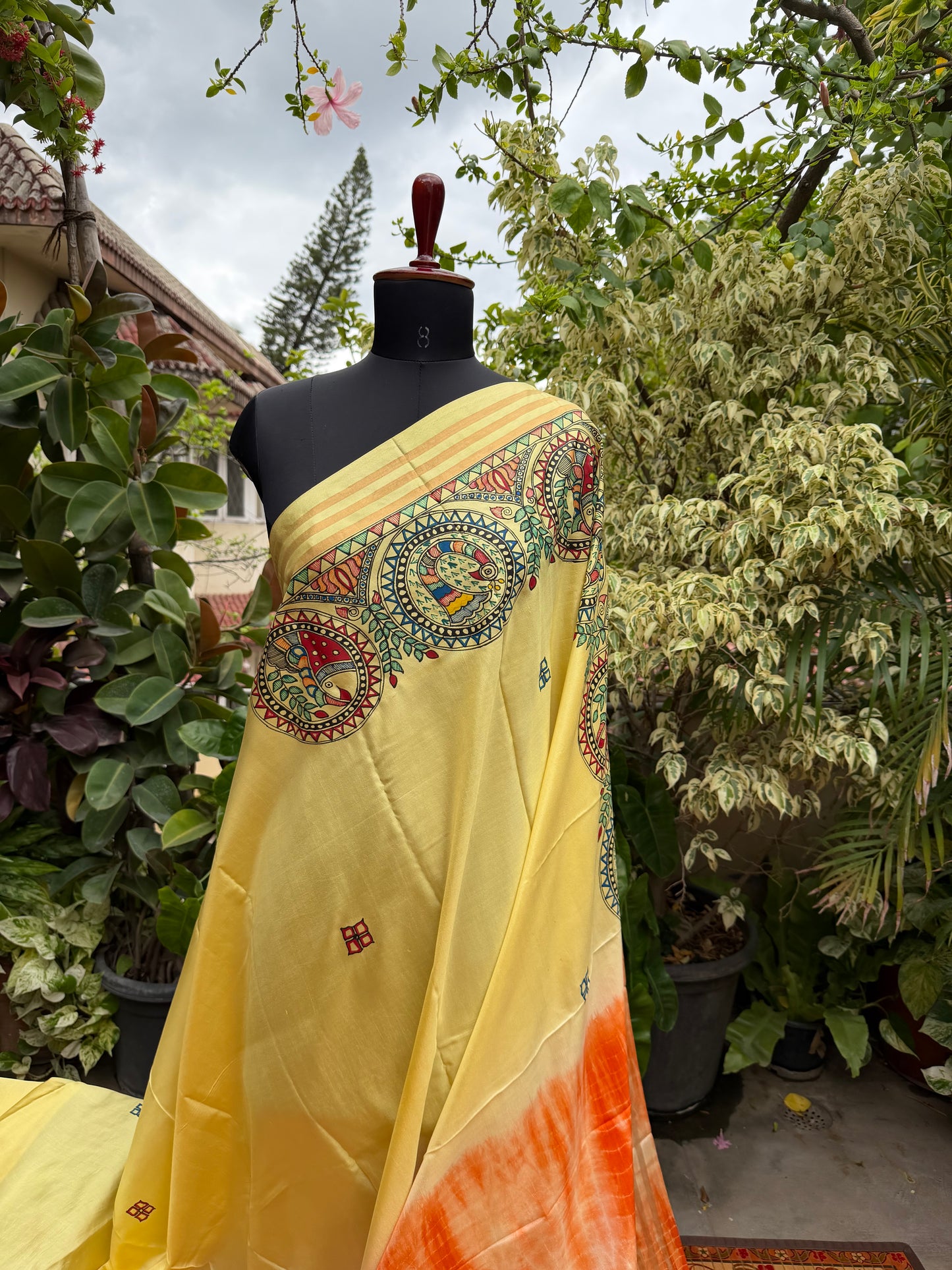 Pure silk kanchipattu with hand painted madhubani