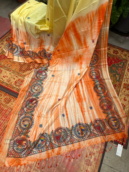 Pure silk kanchipattu with hand painted madhubani