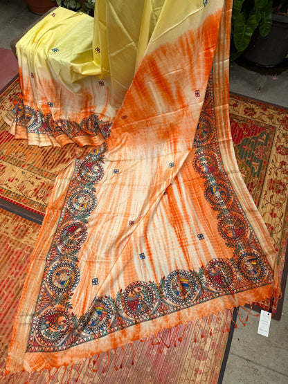 Pure silk kanchipattu with hand painted madhubani