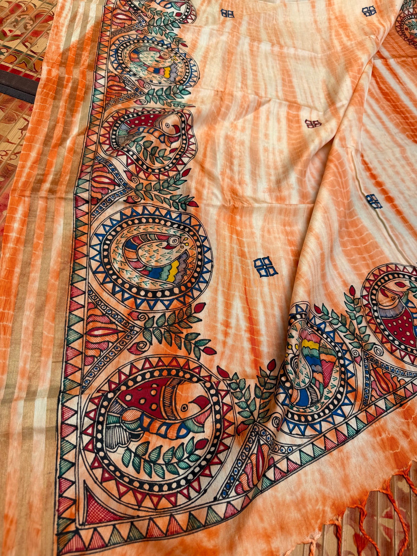 Pure silk kanchipattu with hand painted madhubani