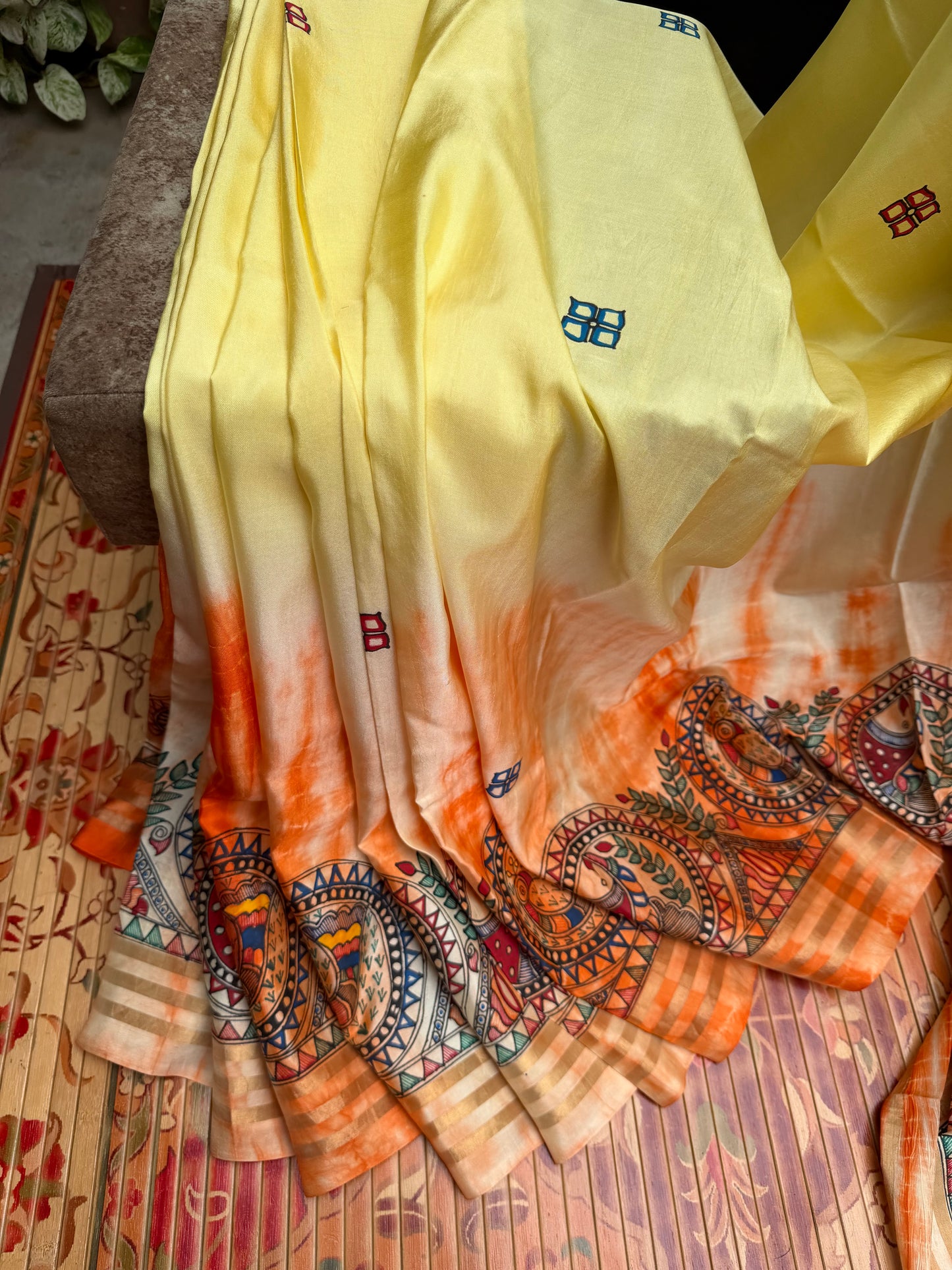 Pure silk kanchipattu with hand painted madhubani