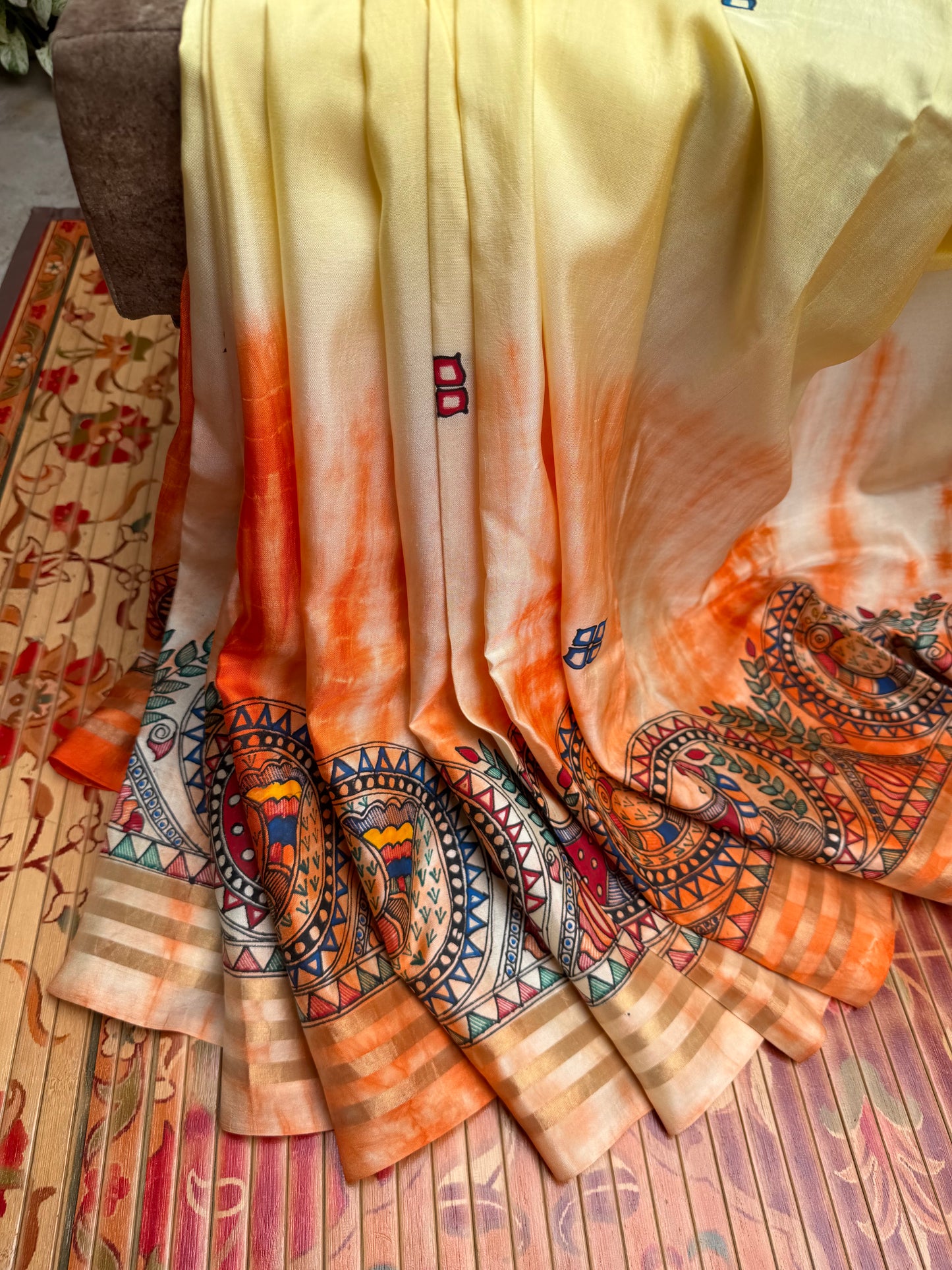 Pure silk kanchipattu with hand painted madhubani