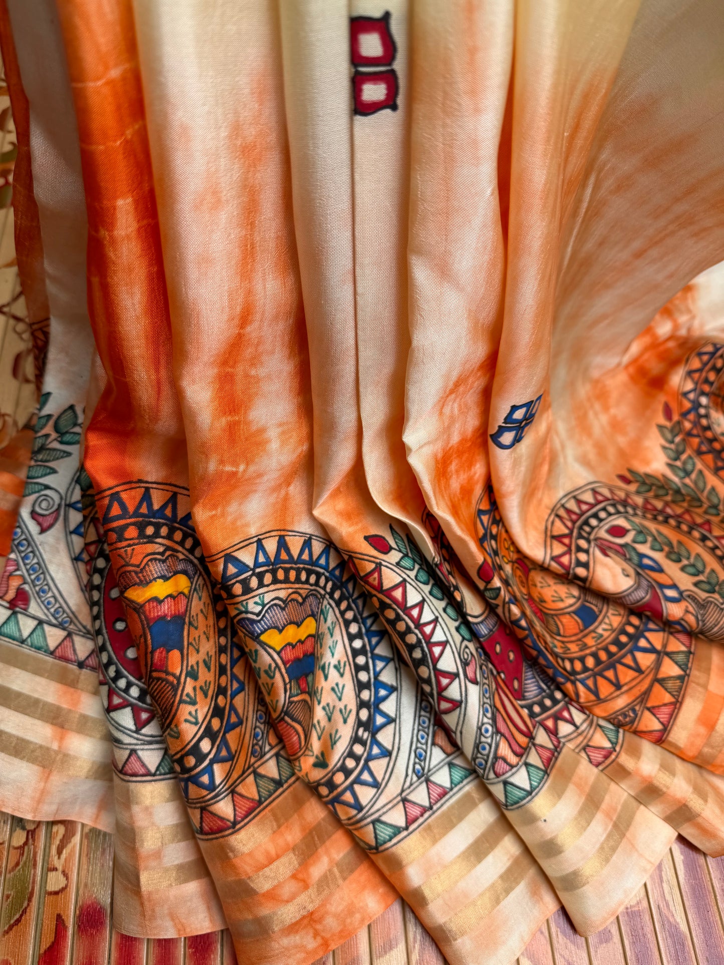 Pure silk kanchipattu with hand painted madhubani