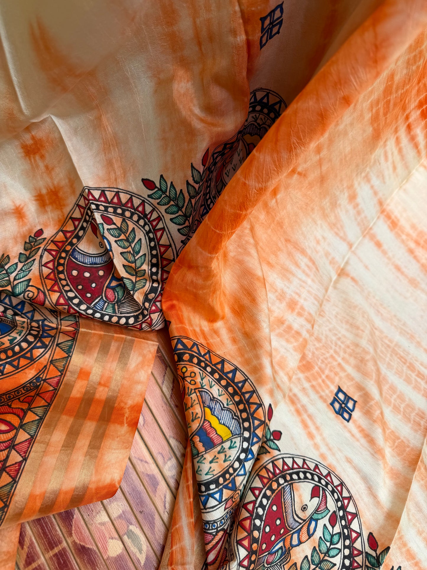 Pure silk kanchipattu with hand painted madhubani