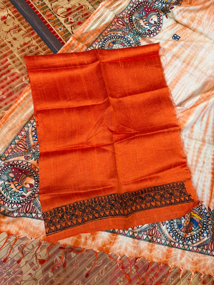 Pure silk kanchipattu with hand painted madhubani