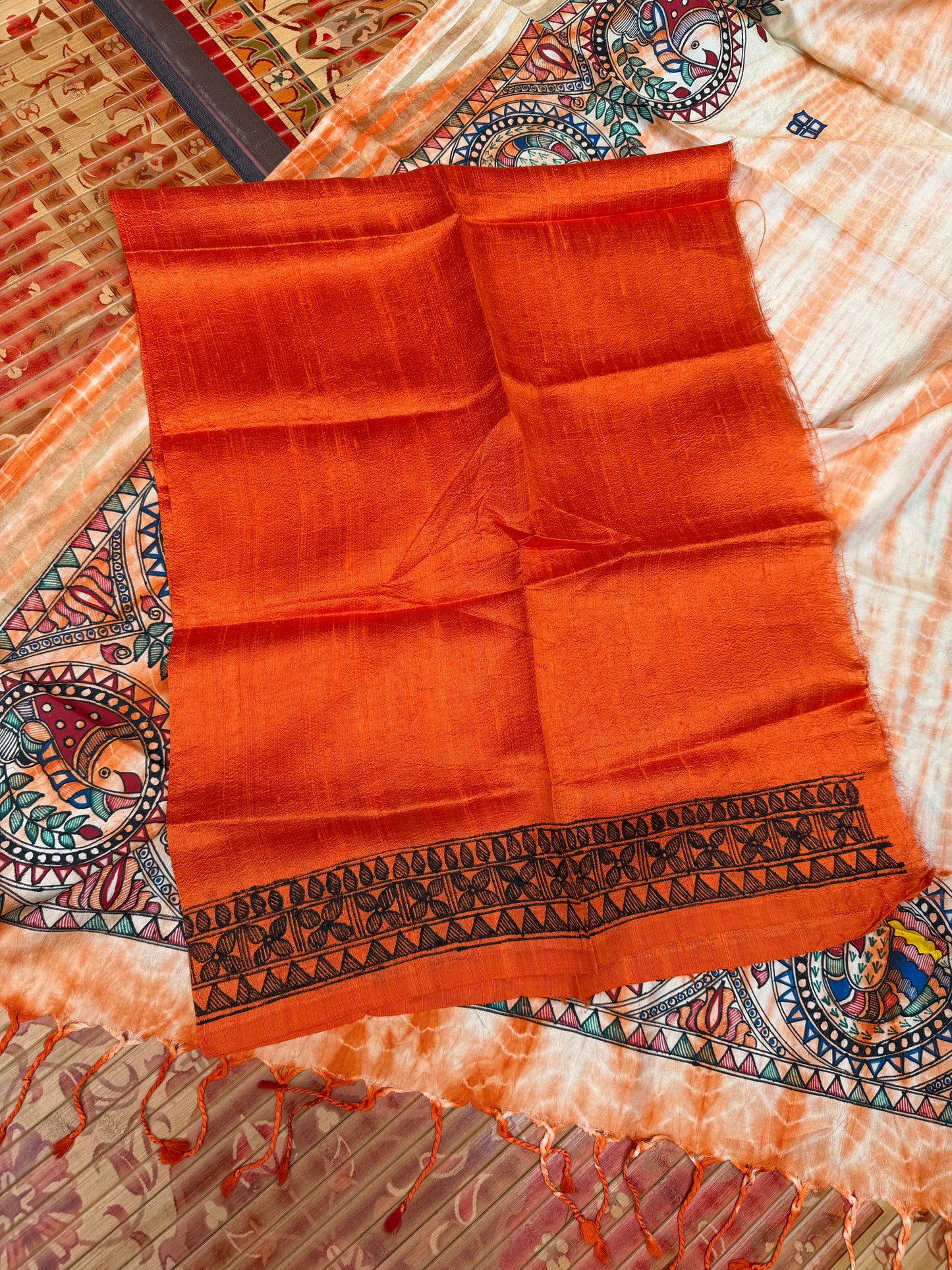Pure silk kanchipattu with hand painted madhubani