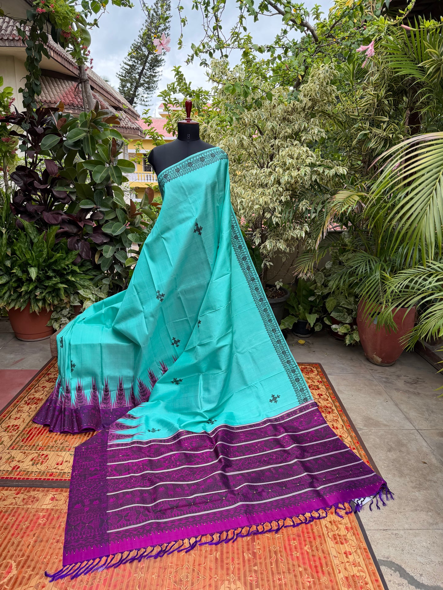 Pure silk kanchipattu with hand painted madhubani