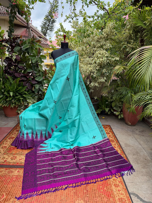 Pure silk kanchipattu with hand painted madhubani