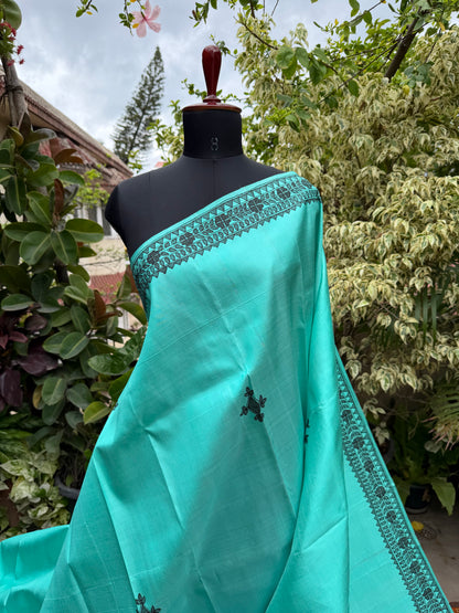 Pure silk kanchipattu with hand painted madhubani