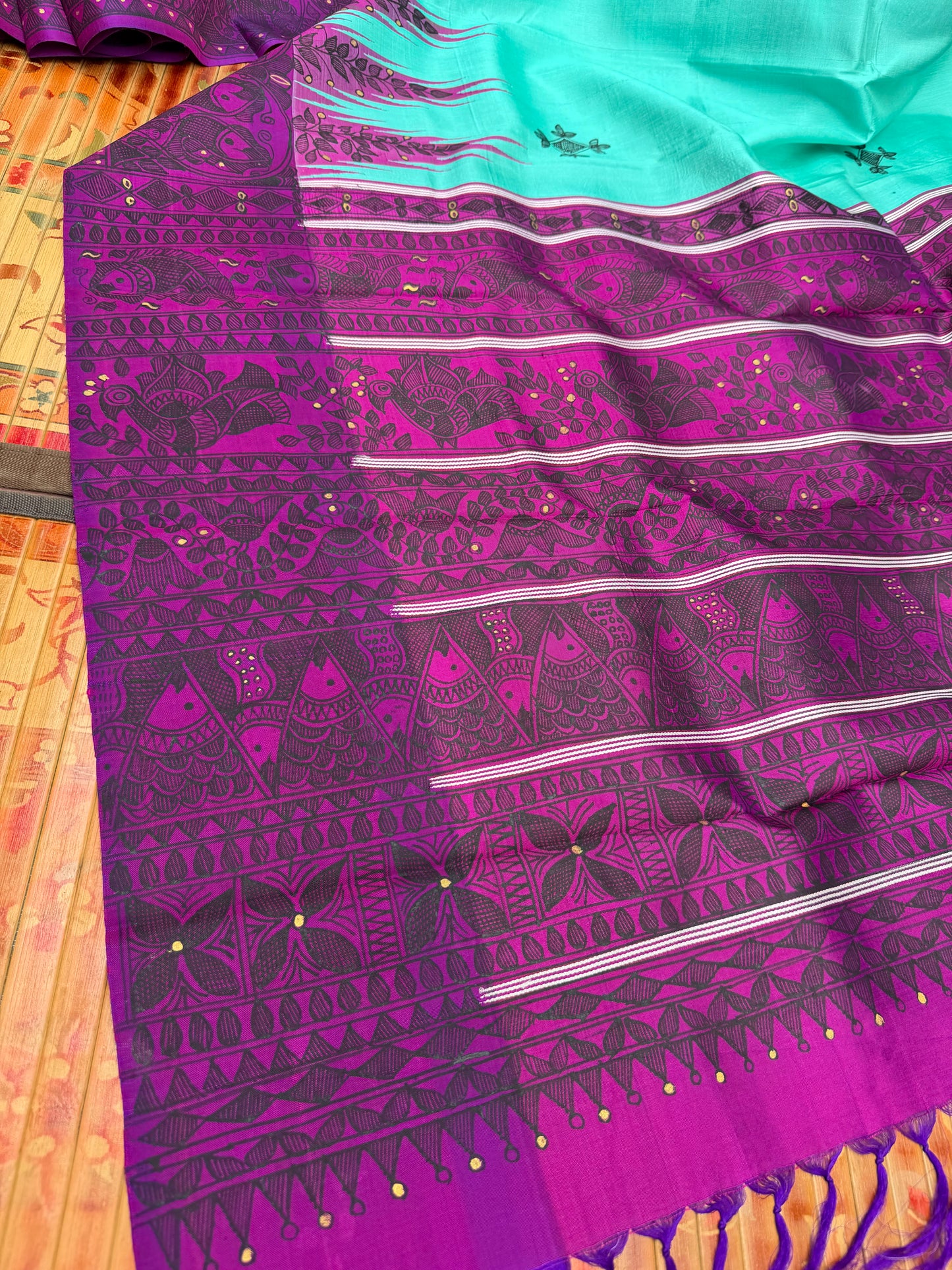Pure silk kanchipattu with hand painted madhubani