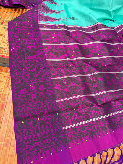 Pure silk kanchipattu with hand painted madhubani