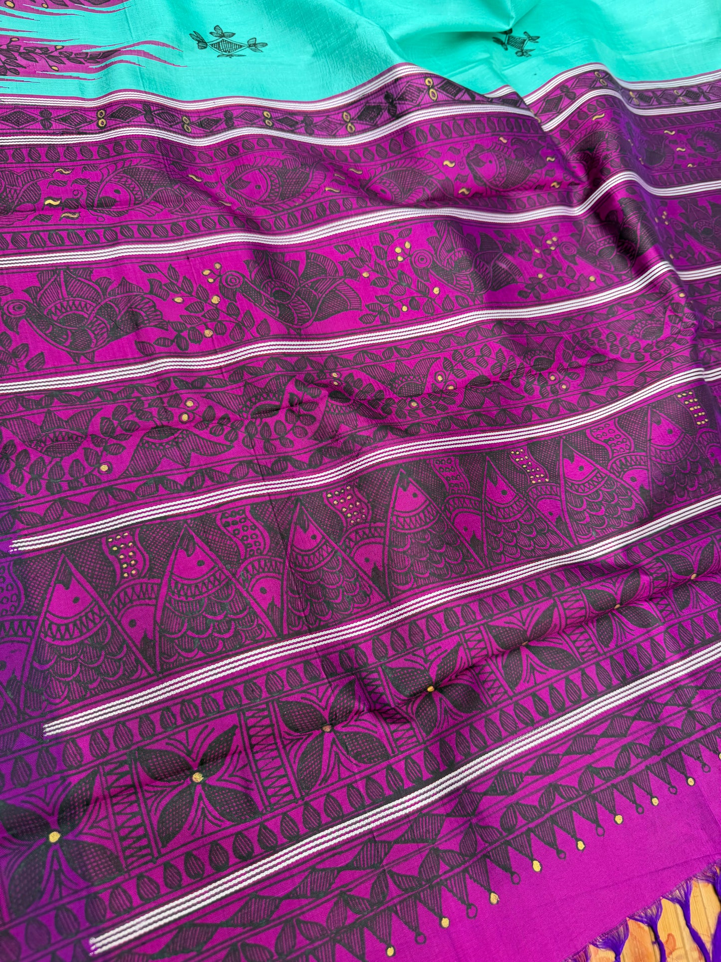 Pure silk kanchipattu with hand painted madhubani