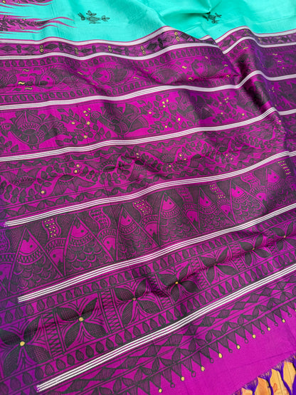 Pure silk kanchipattu with hand painted madhubani
