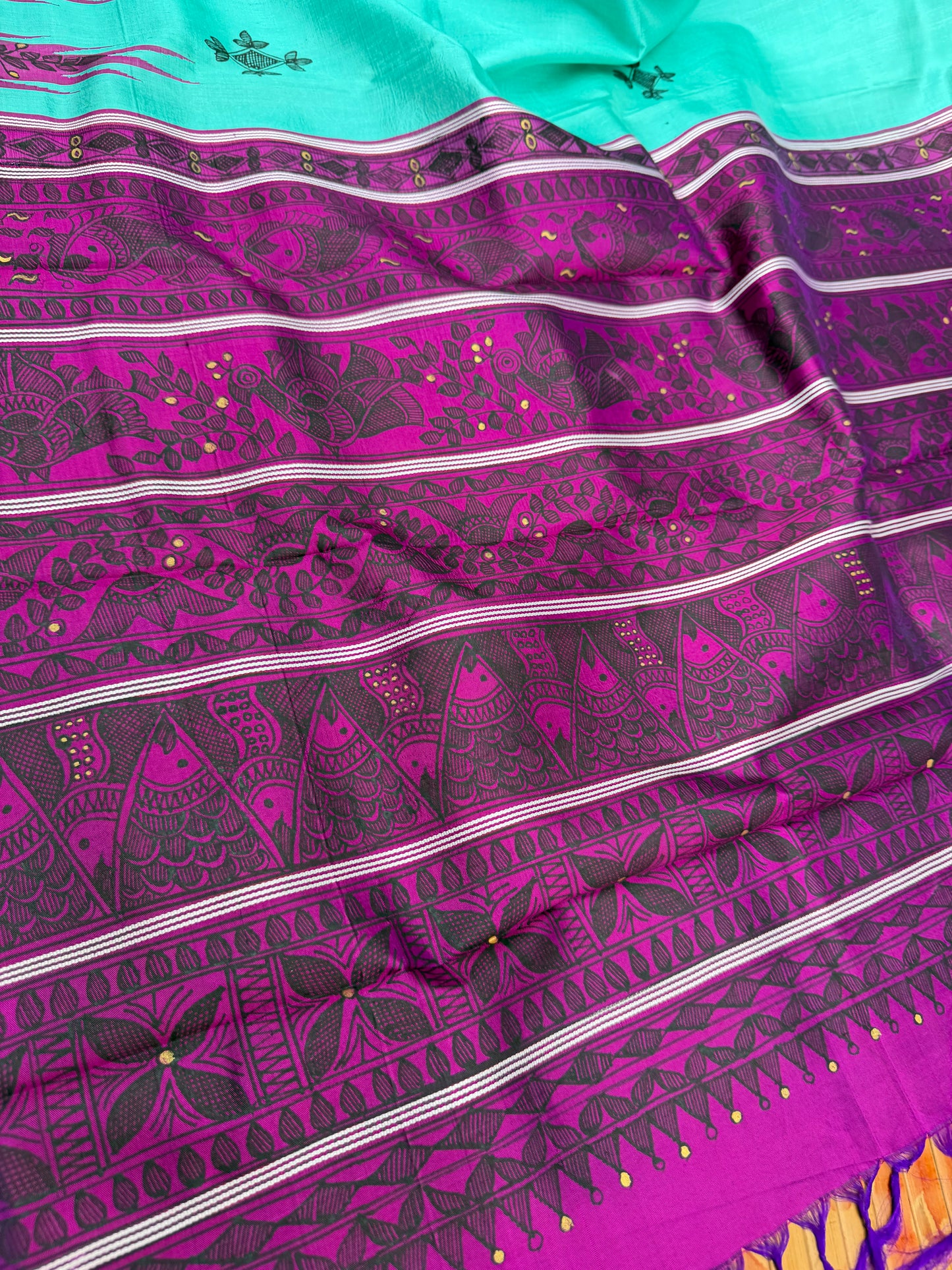 Pure silk kanchipattu with hand painted madhubani