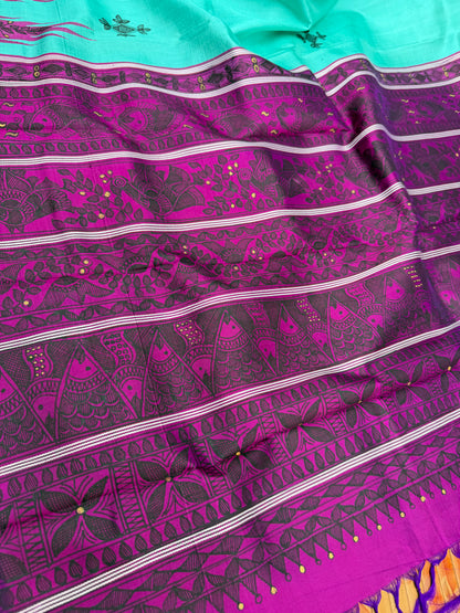 Pure silk kanchipattu with hand painted madhubani