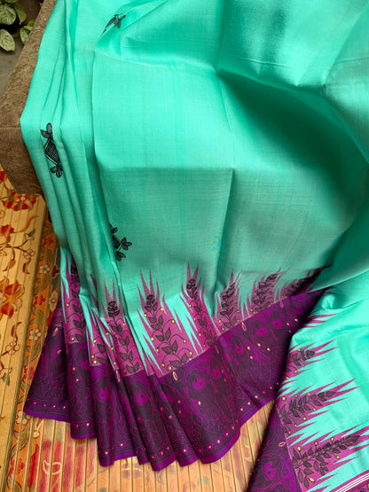 Pure silk kanchipattu with hand painted madhubani
