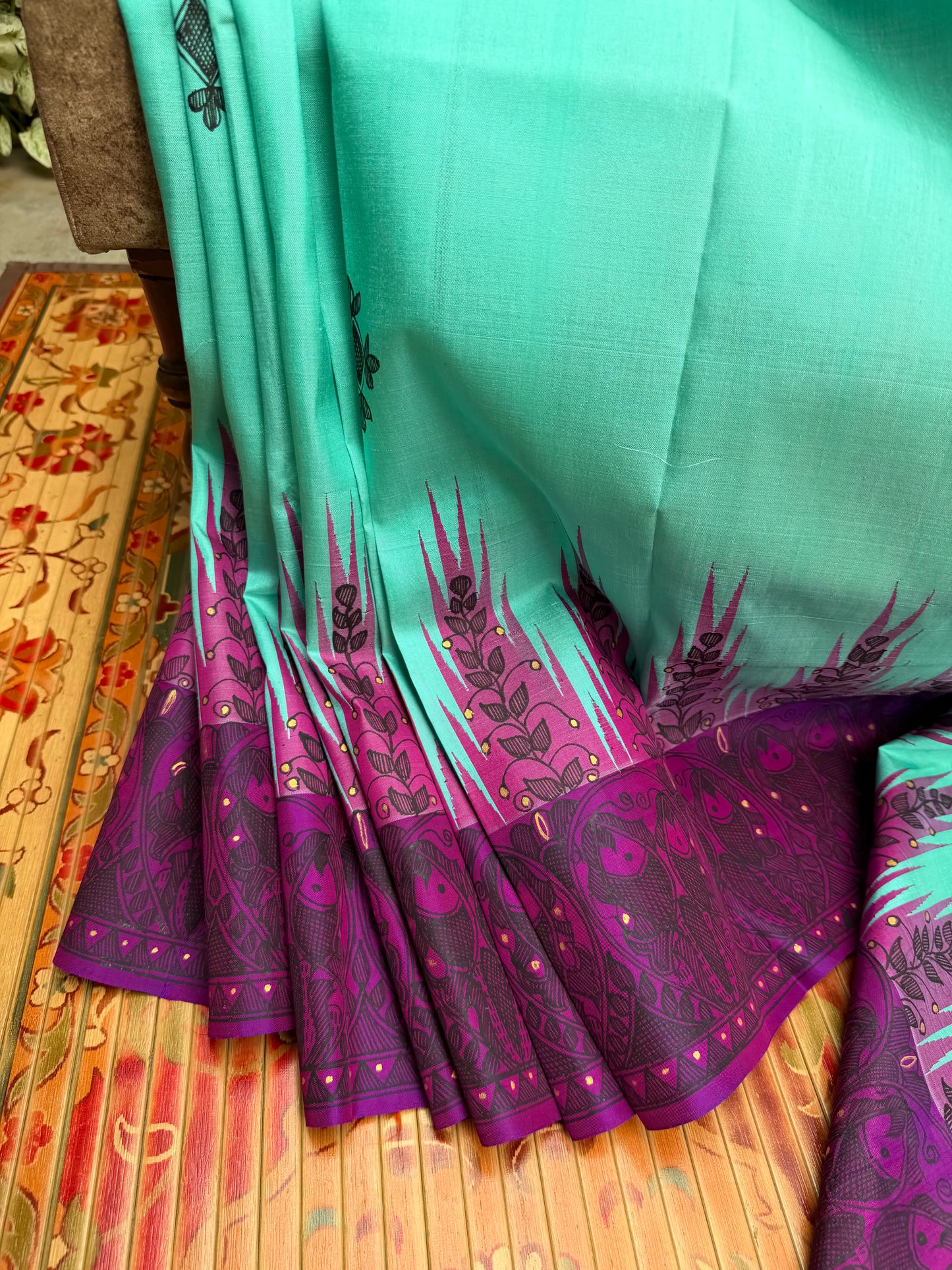 Pure silk kanchipattu with hand painted madhubani