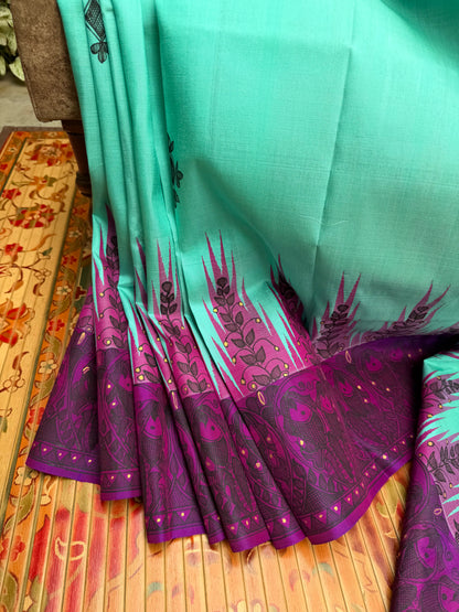 Pure silk kanchipattu with hand painted madhubani