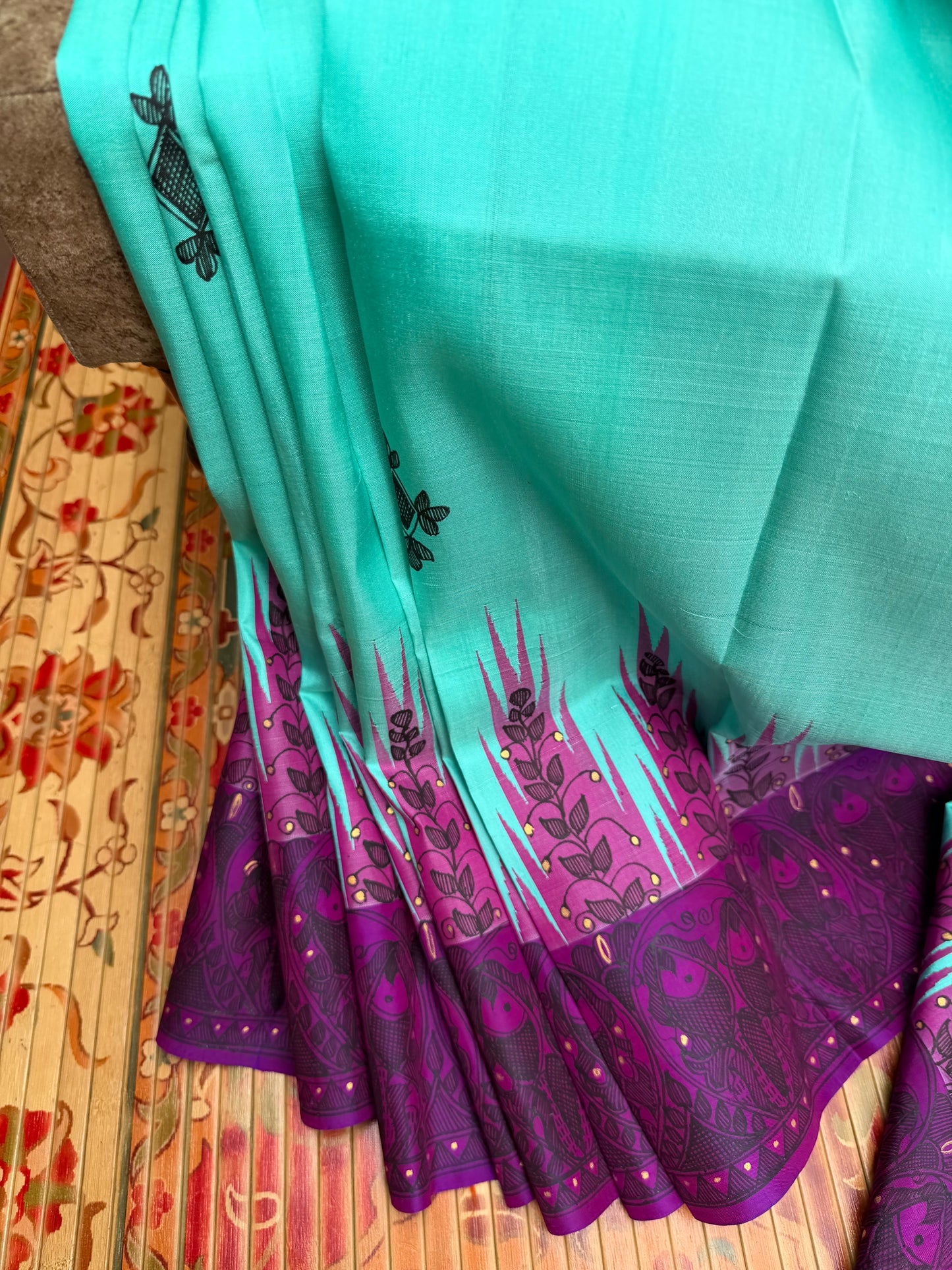 Pure silk kanchipattu with hand painted madhubani