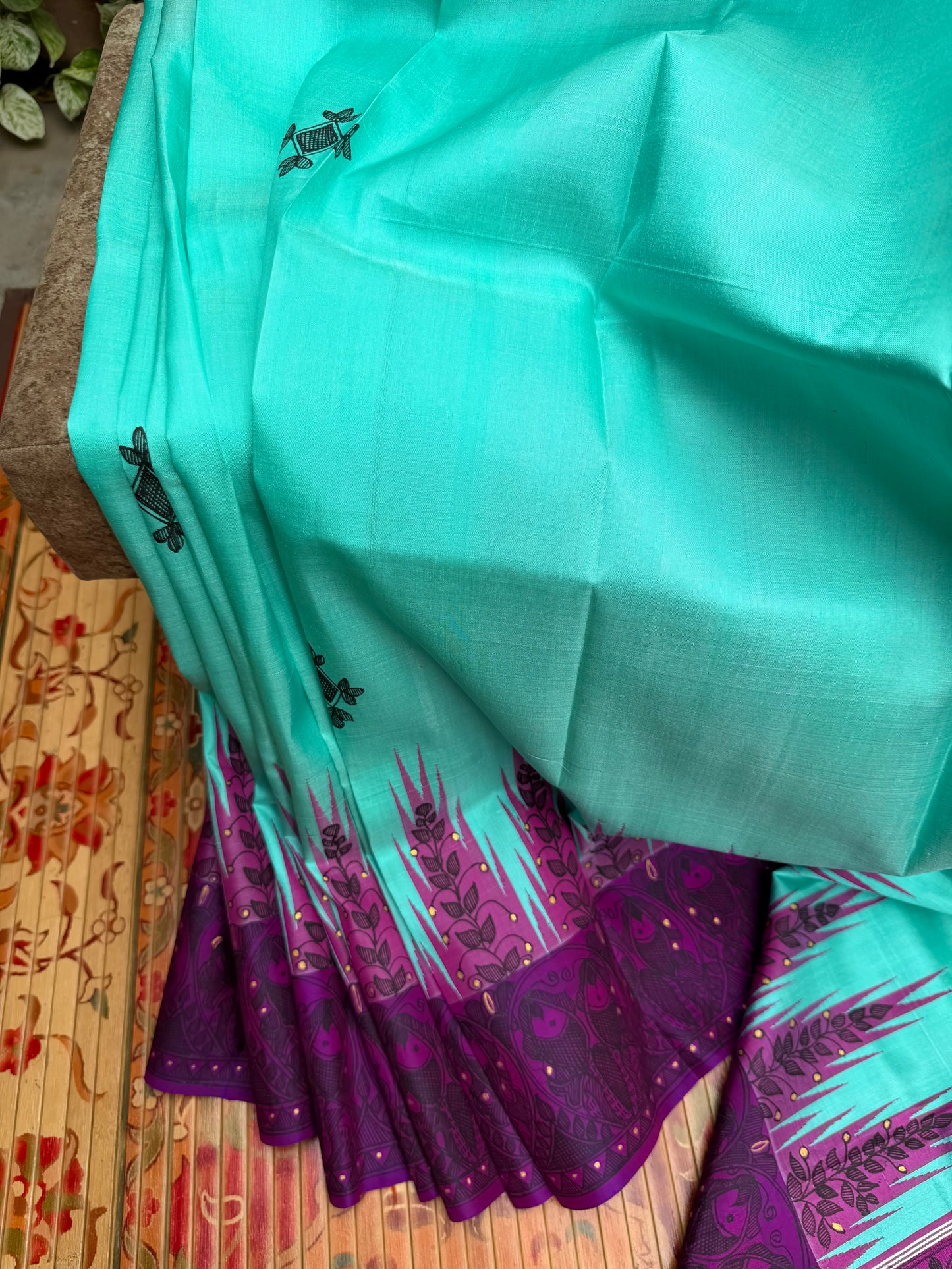 Pure silk kanchipattu with hand painted madhubani