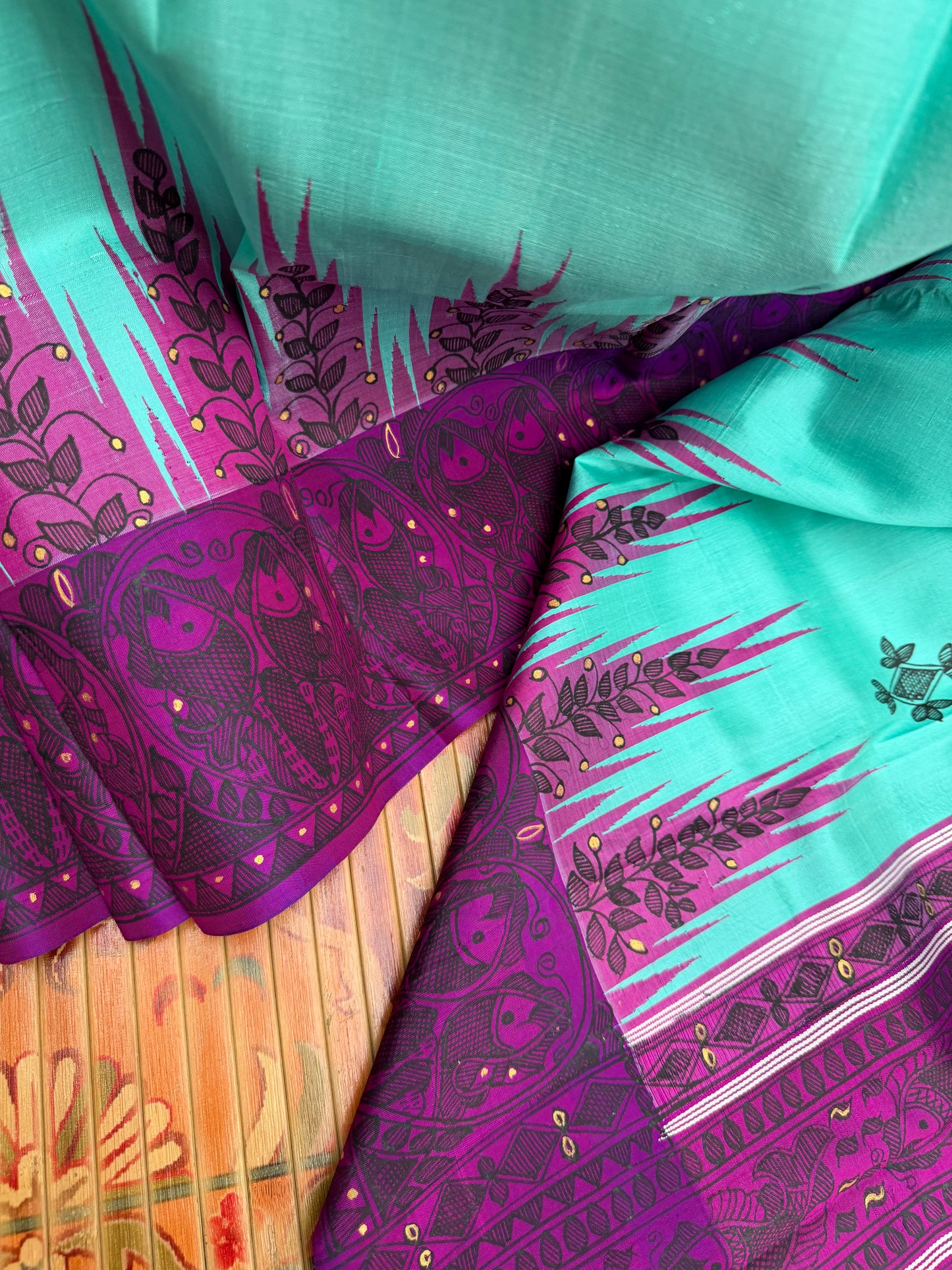 Pure silk kanchipattu with hand painted madhubani