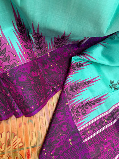 Pure silk kanchipattu with hand painted madhubani