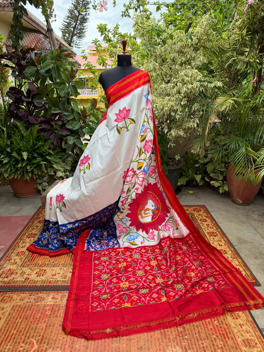 Pure silk ikkat pichwai painting saree