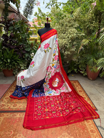 Pure silk ikkat pichwai painting saree