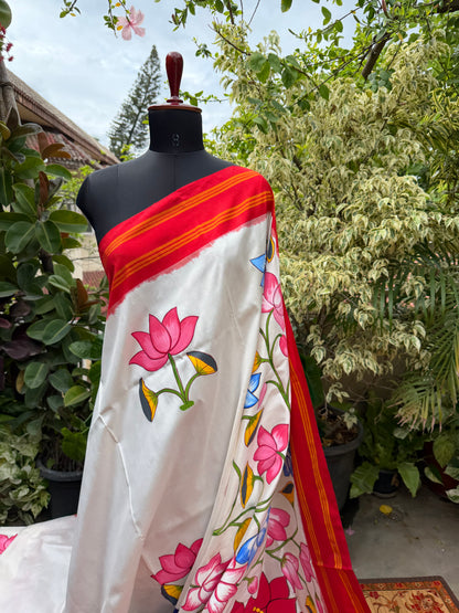 Pure silk ikkat pichwai painting saree
