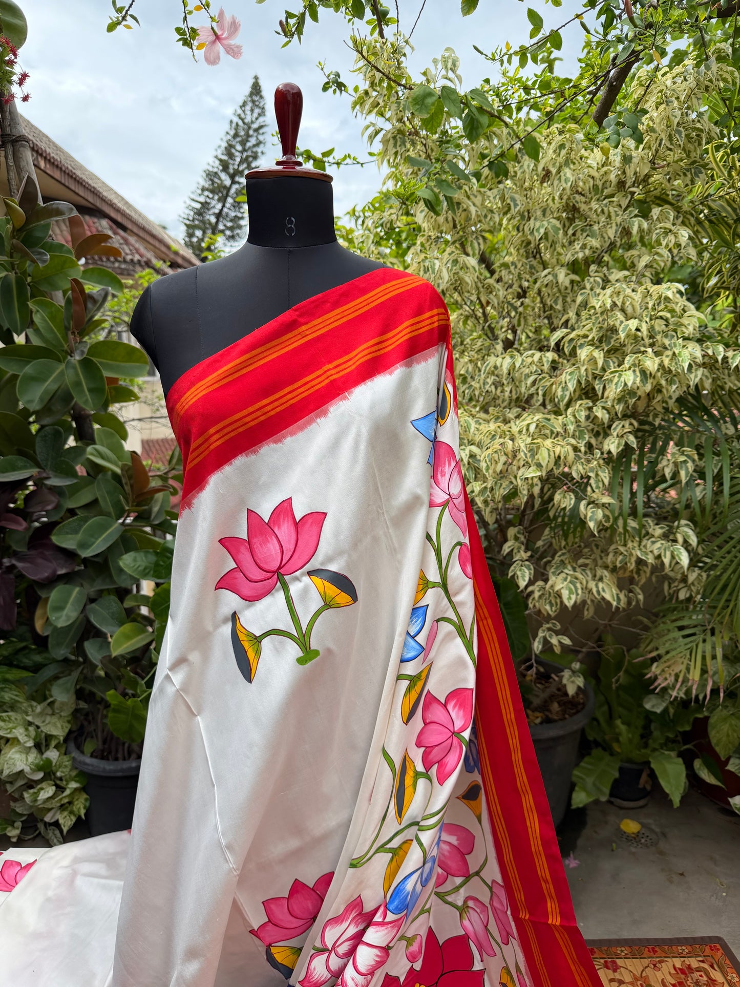 Pure silk ikkat pichwai painting saree
