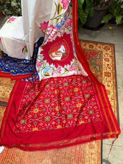 Pure silk ikkat pichwai painting saree