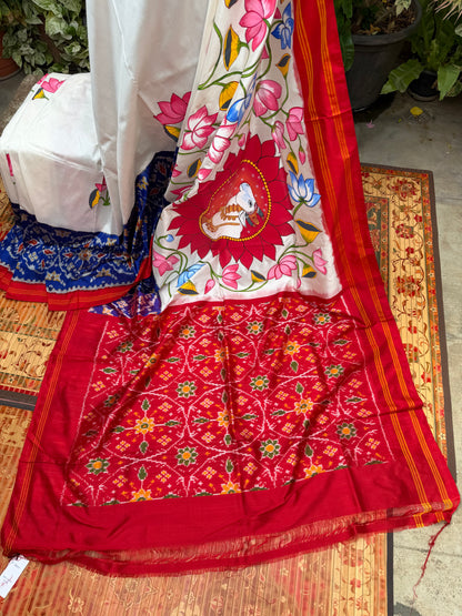 Pure silk ikkat pichwai painting saree