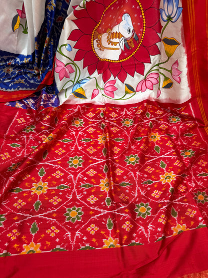 Pure silk ikkat pichwai painting saree