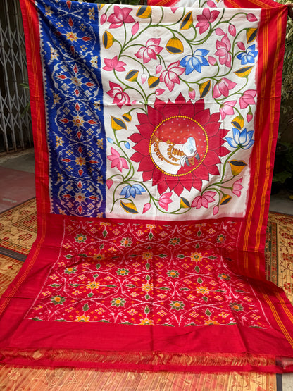 Pure silk ikkat pichwai painting saree