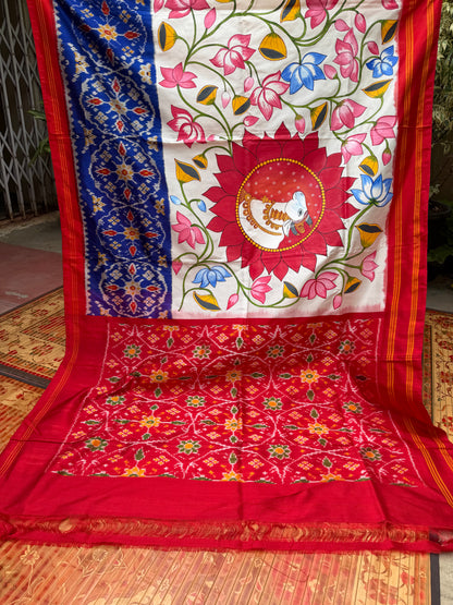 Pure silk ikkat pichwai painting saree