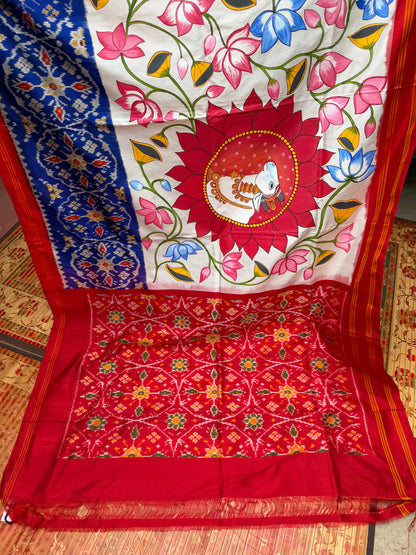 Pure silk ikkat pichwai painting saree