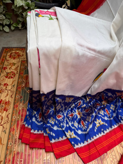 Pure silk ikkat pichwai painting saree