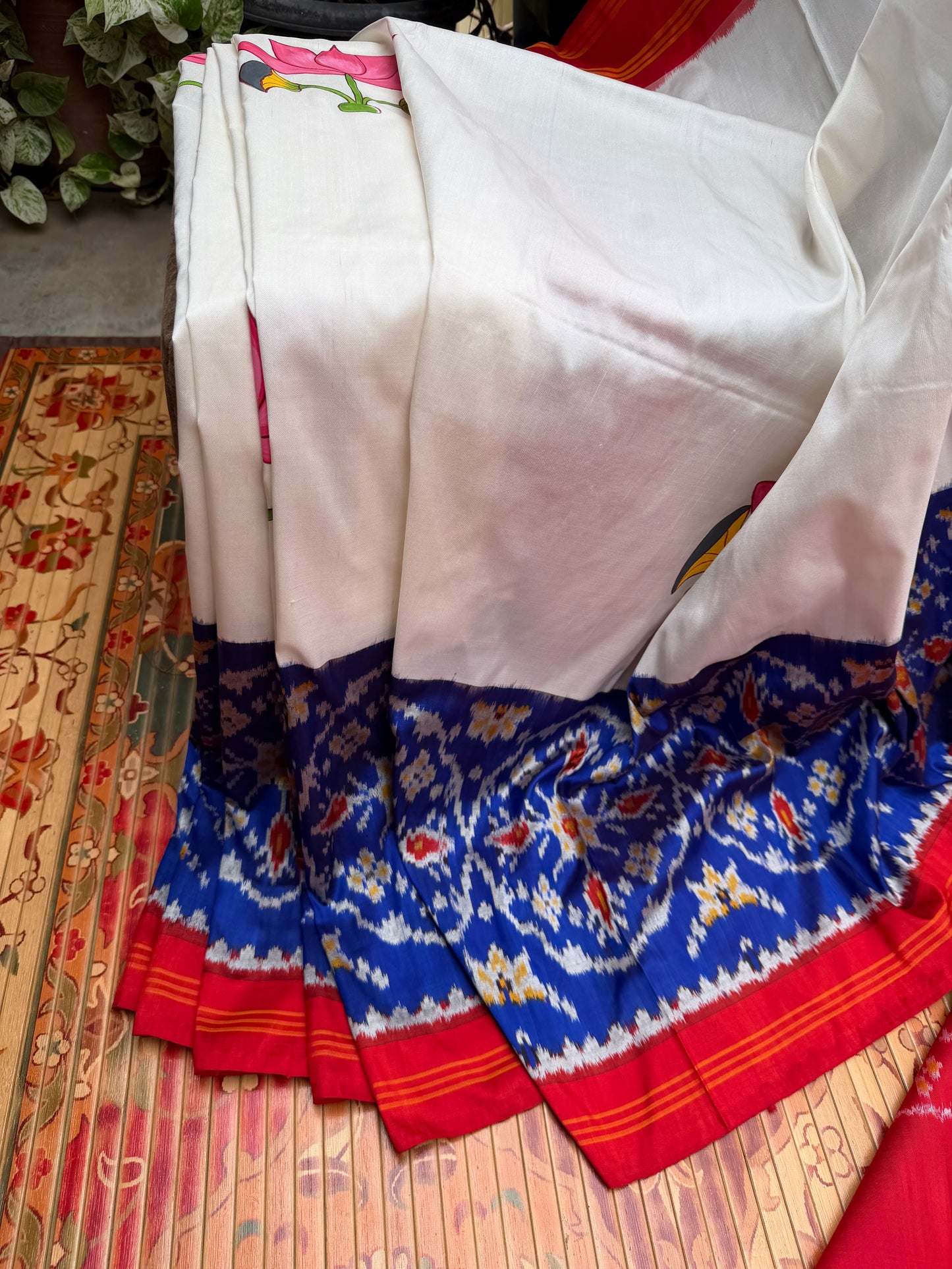 Pure silk ikkat pichwai painting saree