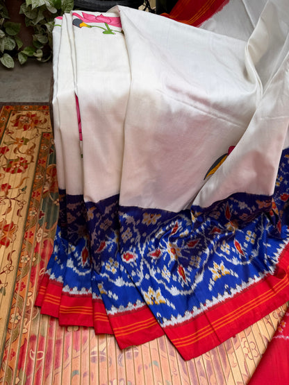 Pure silk ikkat pichwai painting saree