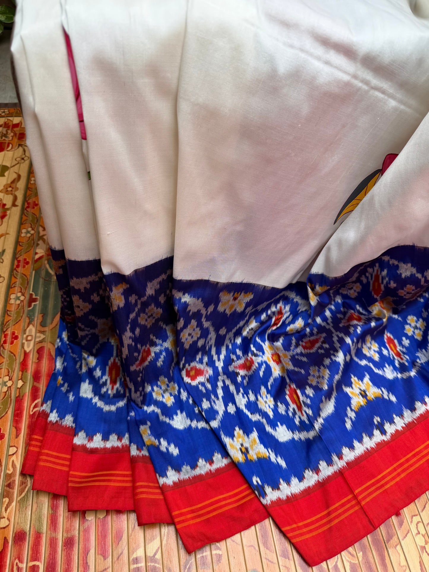 Pure silk ikkat pichwai painting saree