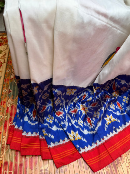 Pure silk ikkat pichwai painting saree